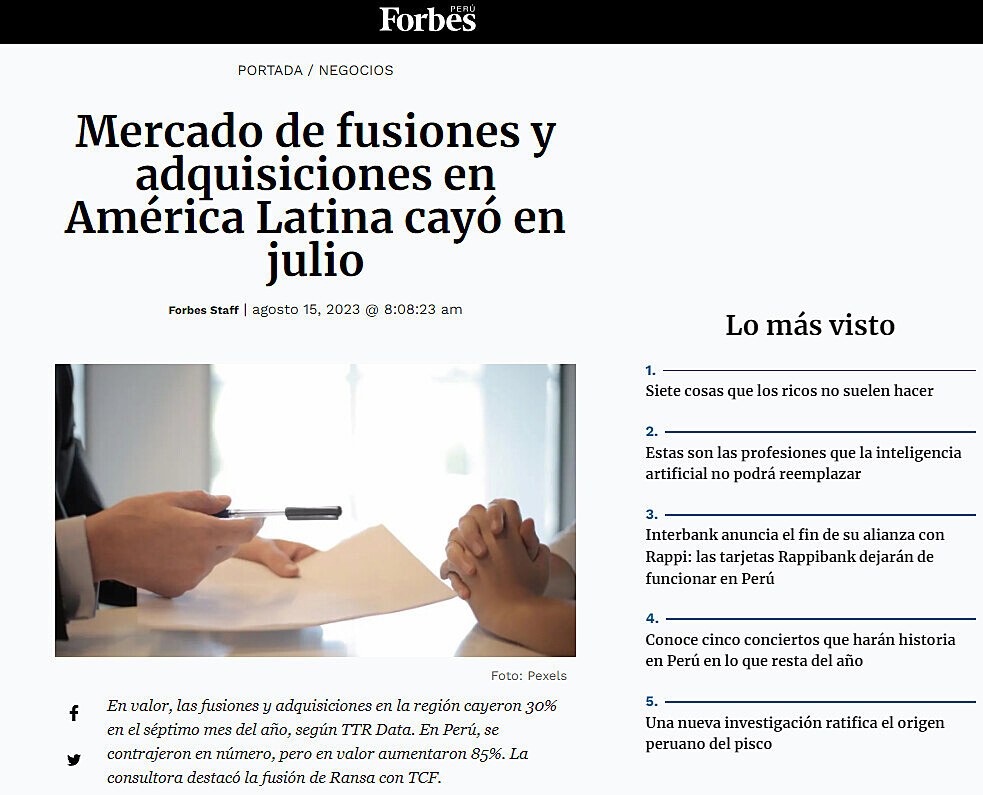 Mercado de fusiones y adquisiciones en Amrica Latina cay en julio